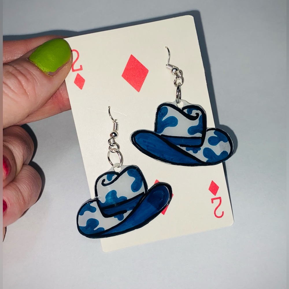 *3 for $12* Recycled Plastic Hat Earrings in Blue